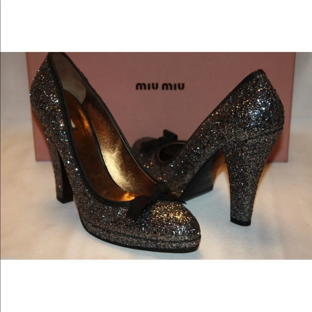Miu Miu Calzatore Donna silver glitter heels